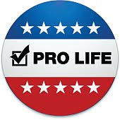 Pro-life badge with stars and stripes.