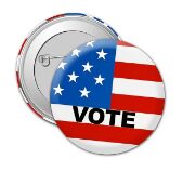 "Button with American flag and 'Vote' text."